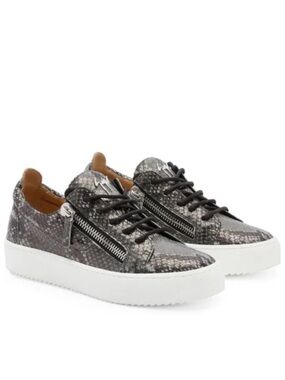 GUISEPPE ZANOTTI Gail Snakeskin Effect Low Top Sneakers Grey Black White Sz 41